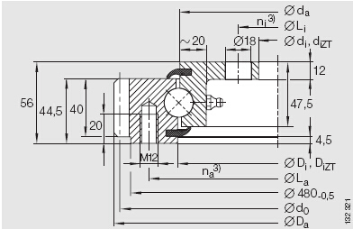 Vòng bi quay vòng một hàng bốn điểm tiếp xúc (Loại bánh răng bên ngoài)